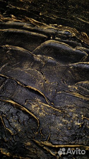 Интерьерная картина, чёрная с золотом текстурная