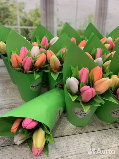 Мыло ручной работы 8 марта букетики тюльпанов