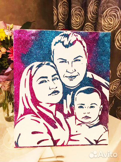 Блестящий портрет блестками песком своими руками