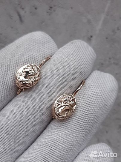Золотые серьги 583 проба камея СССР