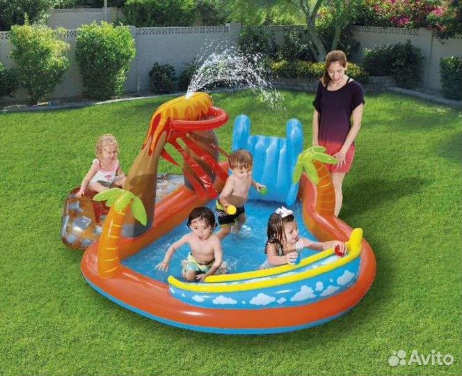 Детский надувной бассейн с горкой, новый