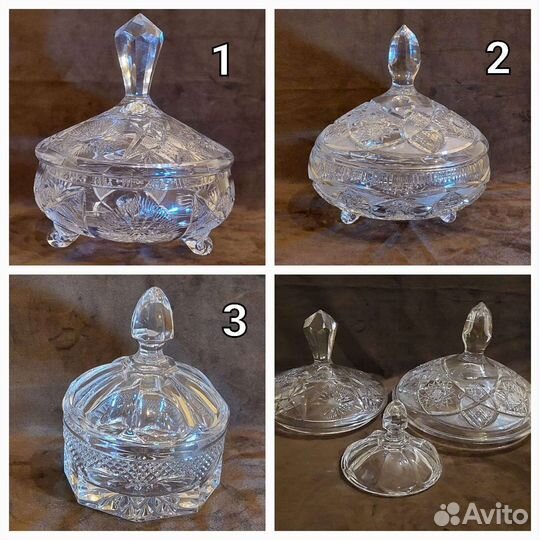 Хрустальные конфетницы с крышкой Чехия