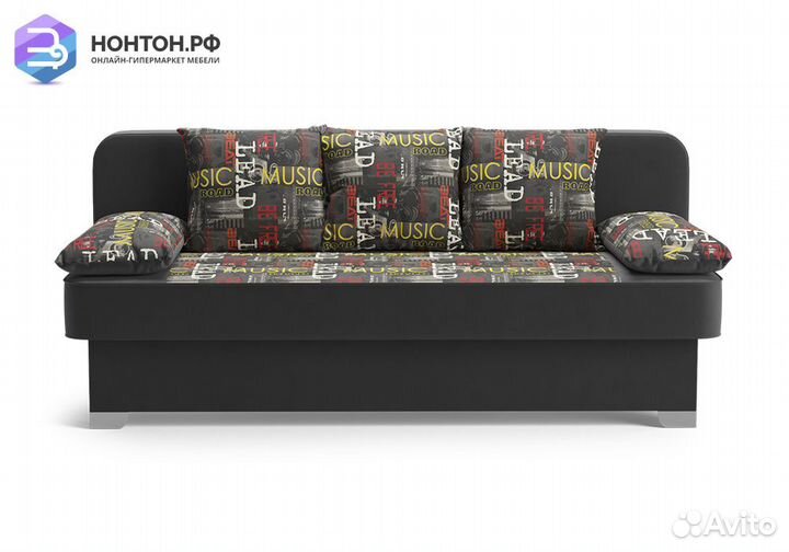 Диван еврокнижка Арвен темно-серый / принт Music G