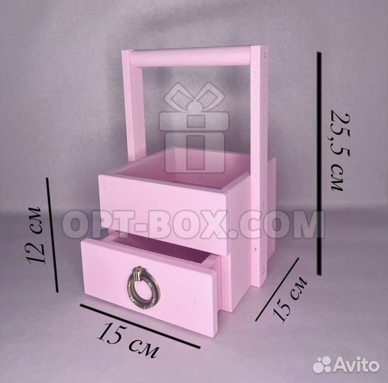 Ящик деревянный для цветов и конфет (розовый)