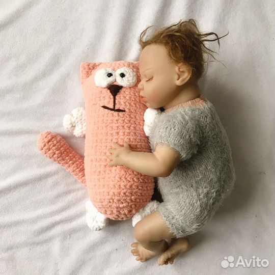 Детская мягкая вязаная игрушка кот