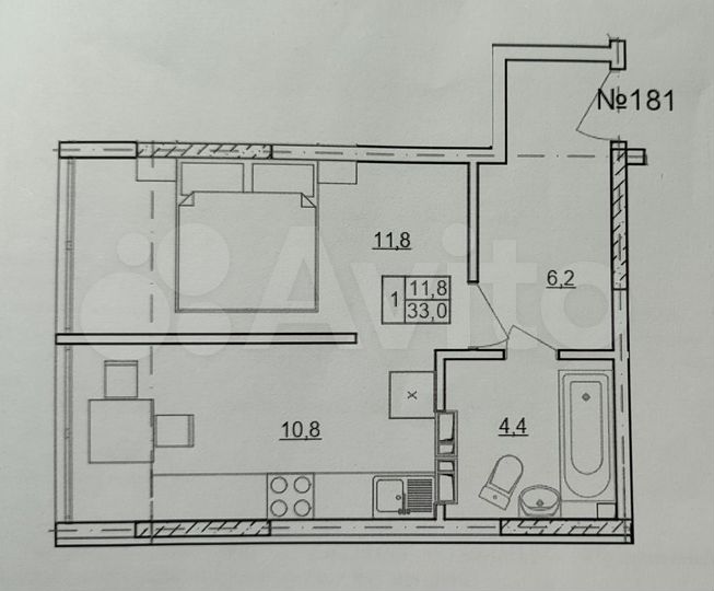 1-к. квартира, 33 м², 2/3 эт.
