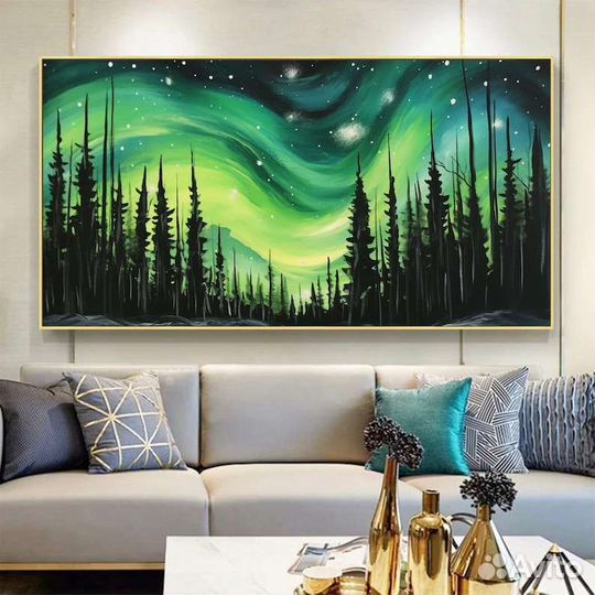 Картина маслом на подрамнике Еловый лес