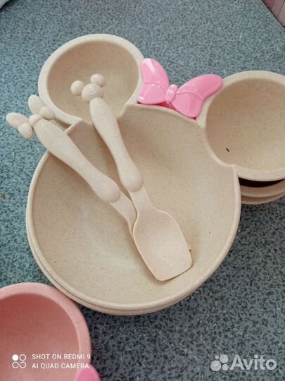 Детская посуда, тарелка, ложка, вилка