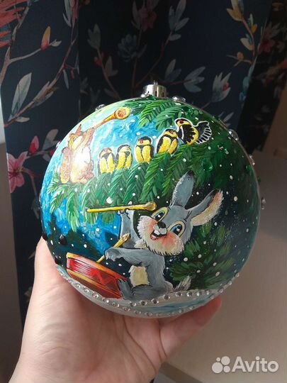 Шар новогодний с открытки Зарубина с зайцем