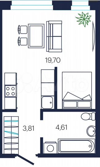 Квартира-студия, 28,1 м², 9/19 эт.