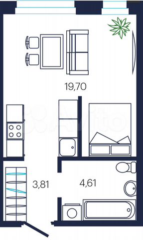 Квартира-студия, 28,1 м², 9/19 эт.