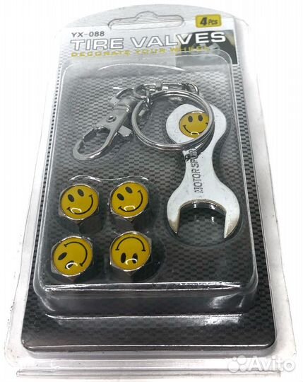 Колпачки на ниппеля - Smile (с ключом/черный) (Сер