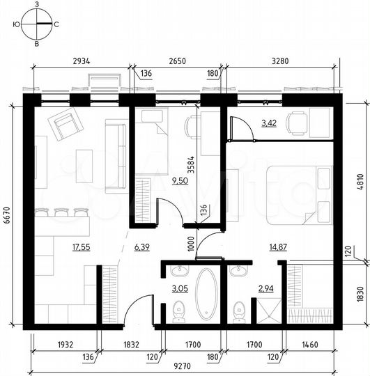 3-к. квартира, 59,4 м², 19/19 эт.