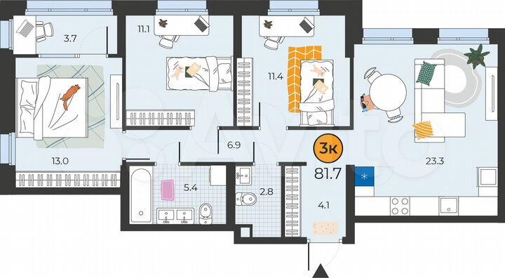 3-к. квартира, 81,5 м², 14/14 эт.