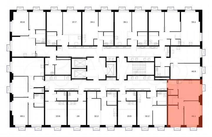 2-к. квартира, 46,1 м², 15/21 эт.