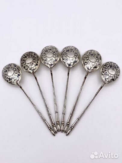 Серебряные чайные ложки 84 проба набор 6 штук