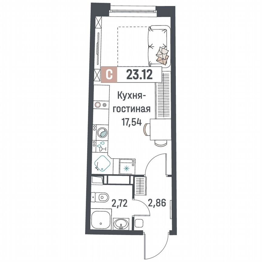 Квартира-студия, 23,1 м², 4/18 эт.