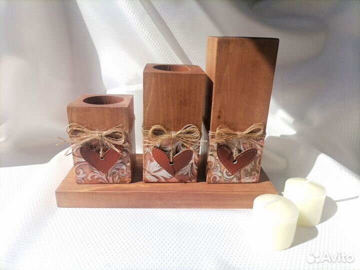 Подсвечник из дерева, новые 3 шт ручная работа