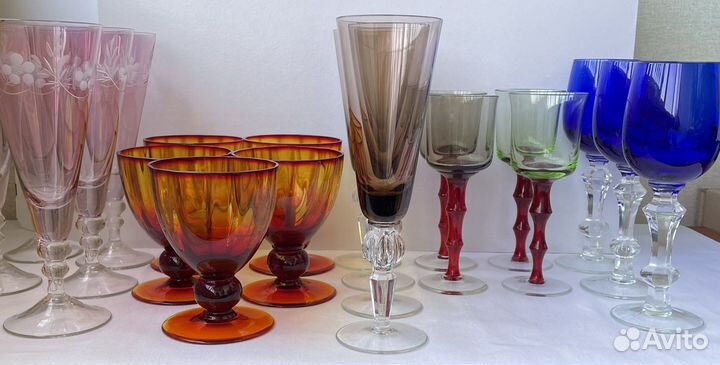 Мещерский цветок Фужеры бокалы цветное стекло СССР