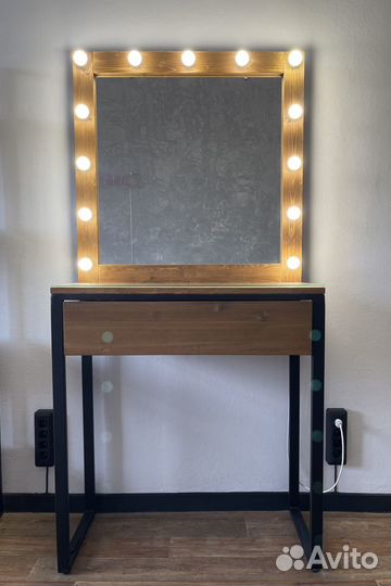 Гримерный стол с подсветкой и ящиком в стиле Лофт