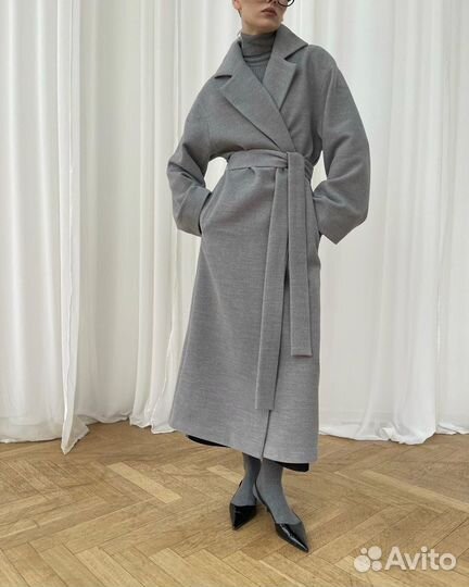 Пальто-халат женское серое премиум макси