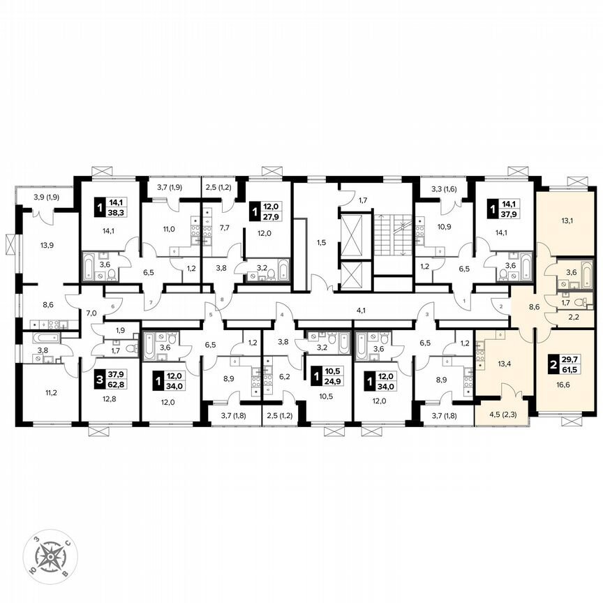 2-к. квартира, 61,5 м², 14/15 эт.