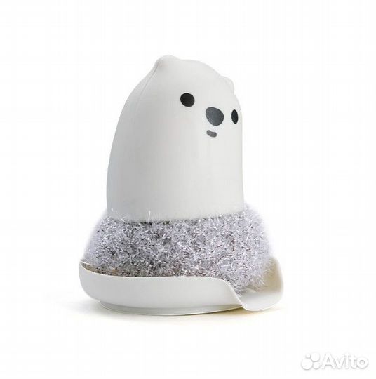 Губка для мытья посуды с держателем белая