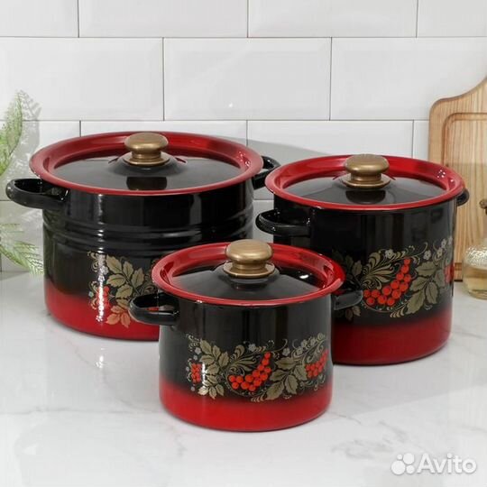 Набор кастрюль 'Рябинка', 3 предмета 3,5/5,5/8 л