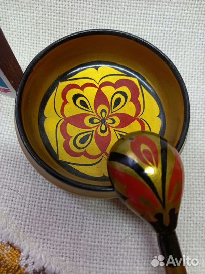 Тарелка с ложкой дерево Хохлома СССР
