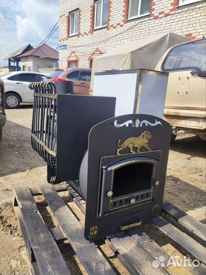 Банная печь на три помещения золото лев