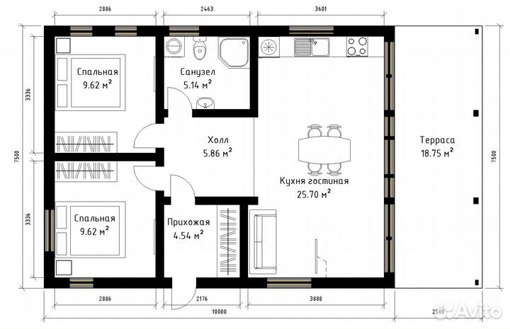 Частный дом 75м² под ключ