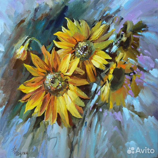 Картина маслом. Подсолнухи