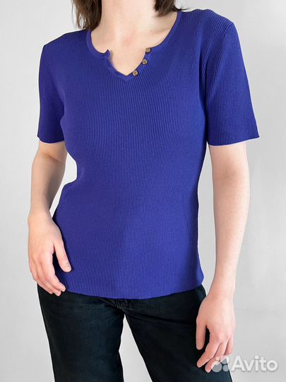 Топ в рубчик фиолетовый с коротким рукавом