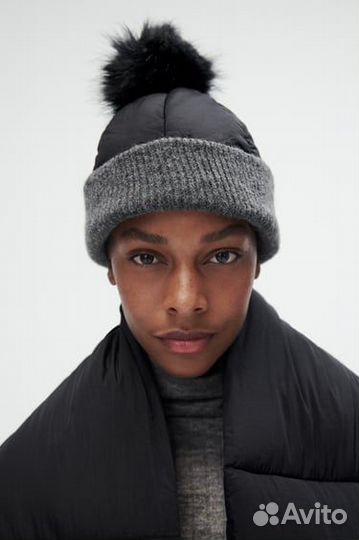 Стеганая шапка-бини женская