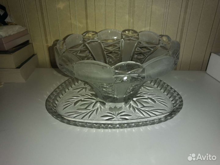 Ваза для фруктов, поднос настоящий хрусталь