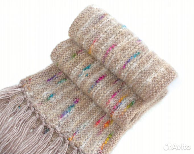 Вязаный шарф ручной работы бежевый