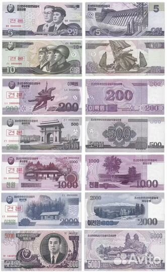 Набор банкнот Северной Кореи