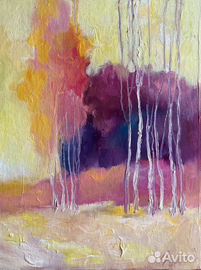 Картина маслом пейзаж, березы, 18/24 см
