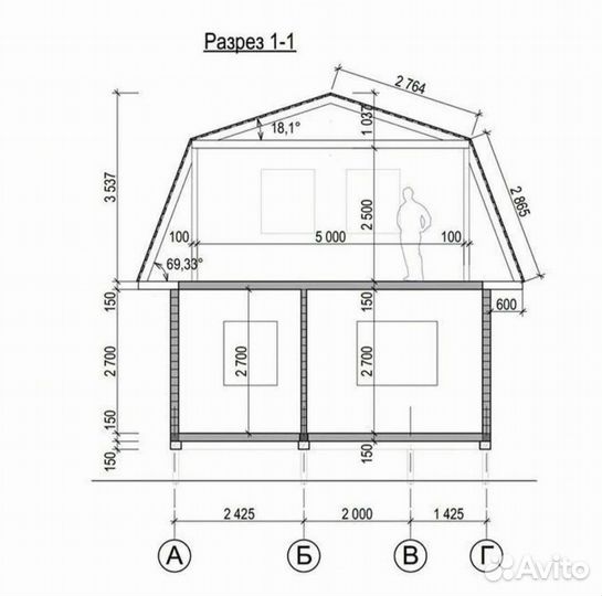 Каркасный двухэтажный дом 6х6м