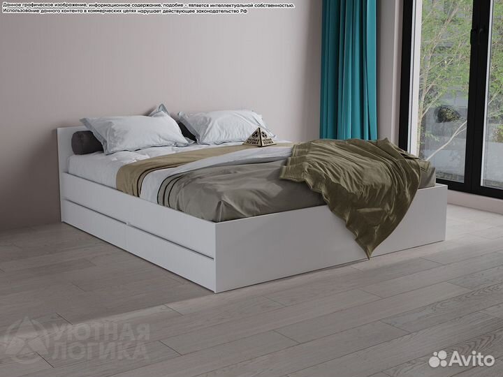 Кровать с ящиками 1,4м / 1,6м / 1,8м. Квазар