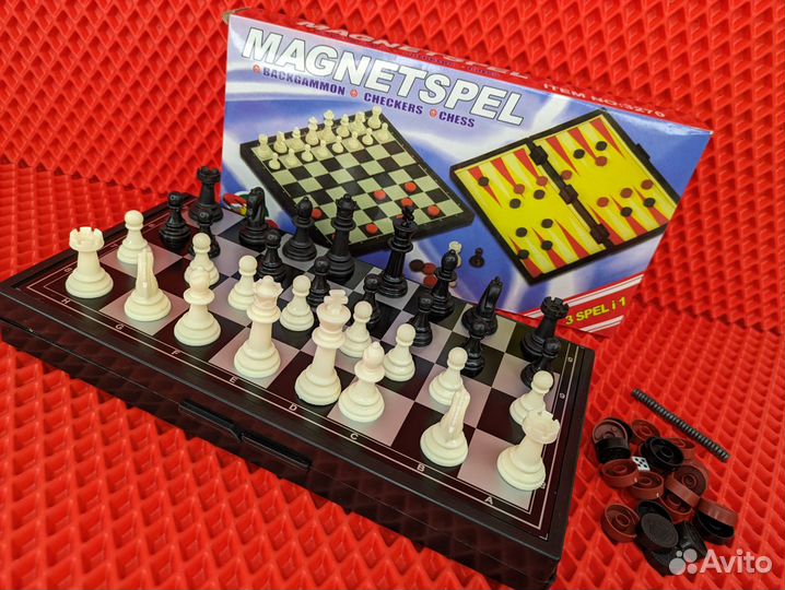 Шахматы, шашки, нарды 3в1 30см магнитные