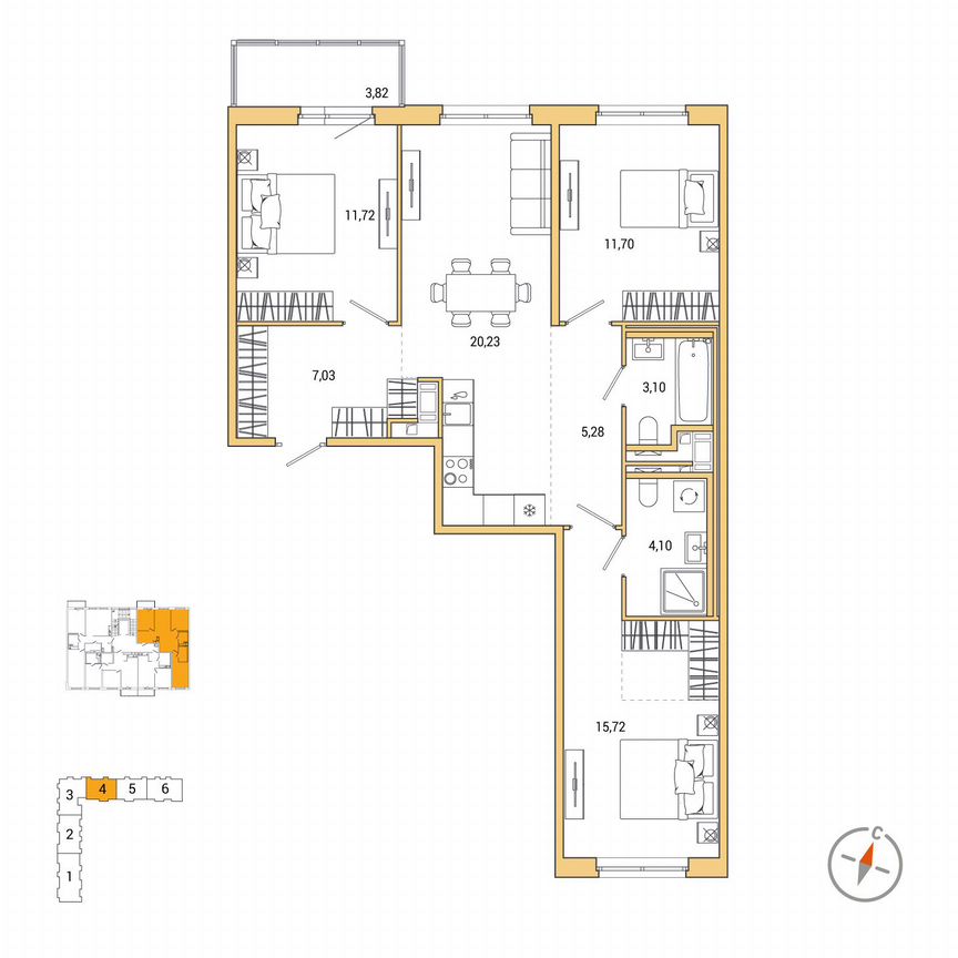 3-к. квартира, 80 м², 4/7 эт.