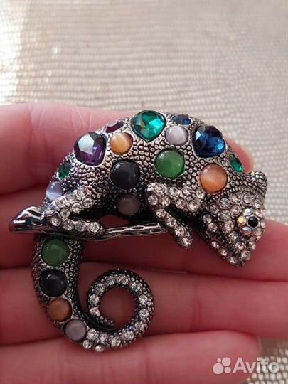 Премиум Брошь Геккон серебро кристаллы