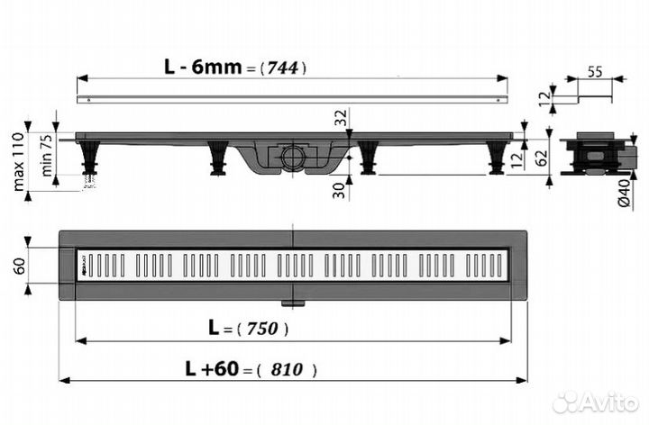 Душевой трап (лоток) AlcaPlast APZ10-Simple 750