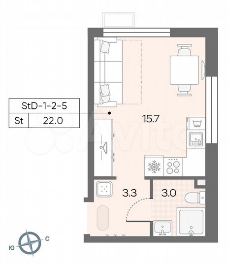 Квартира-студия, 22 м², 5/5 эт.