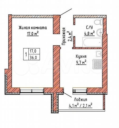 1-к. квартира, 36 м², 13/16 эт.
