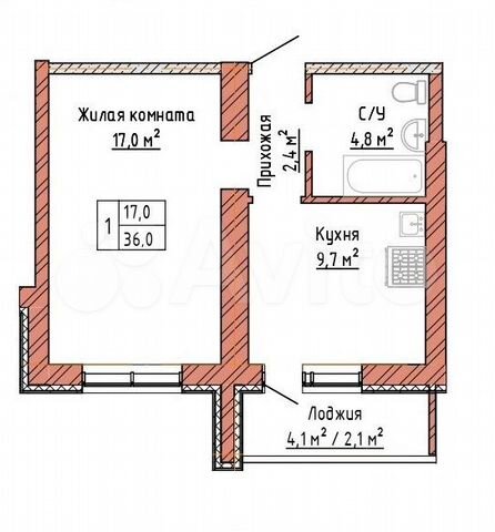 1-к. квартира, 36 м², 13/16 эт.