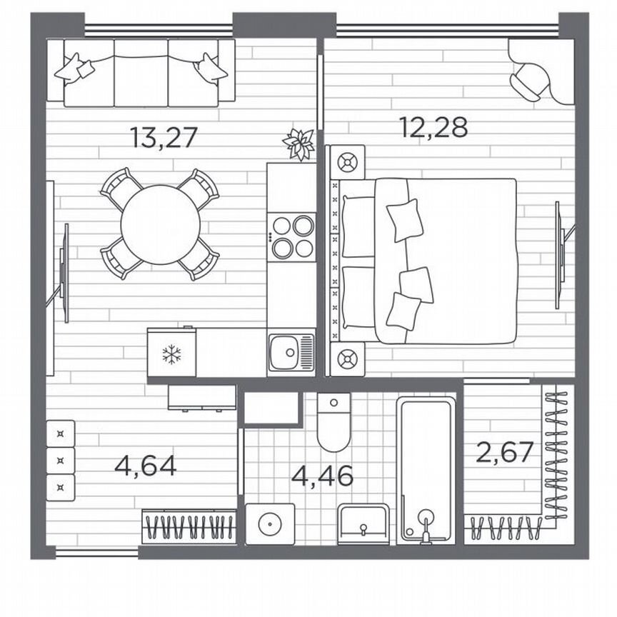 1-к. квартира, 37,3 м², 2/5 эт.