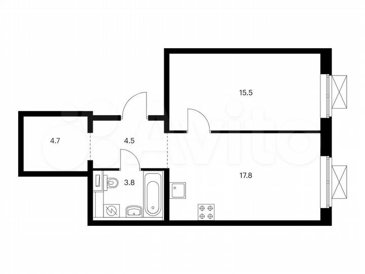 1-к. квартира, 46,3 м², 17/17 эт.