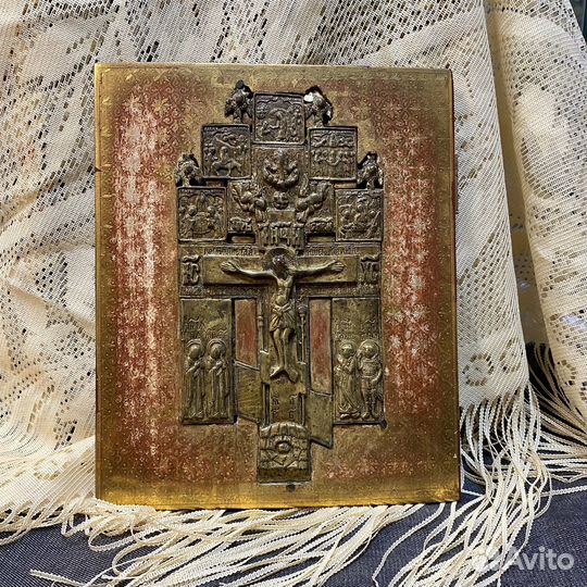 Крест киотный 19 век, меднолитой старообрядческий